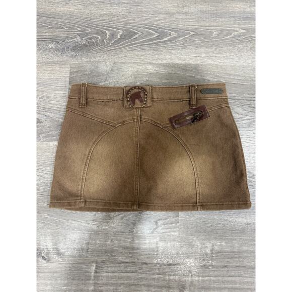 VTG Y2K PARIS HILTON MINI SKIRT SMALL Brown Denim - Picture 2 of 6